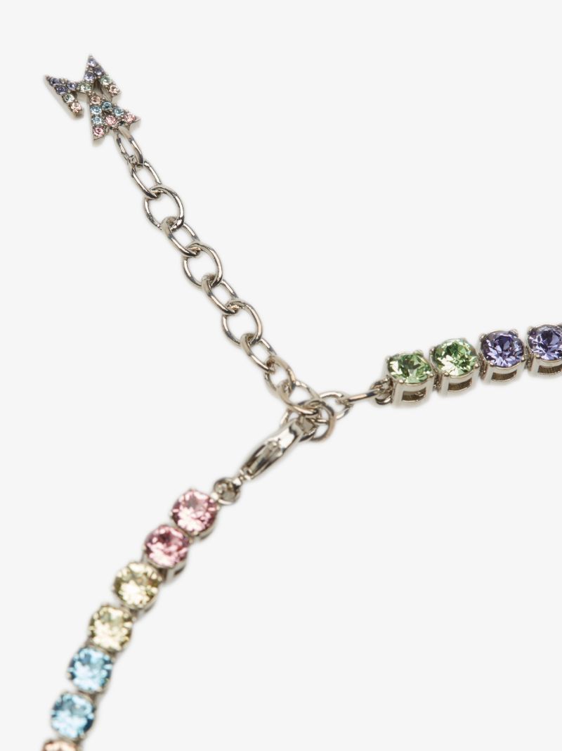 Silver Tone Candy Rainbow Crystal Tennis Necklace