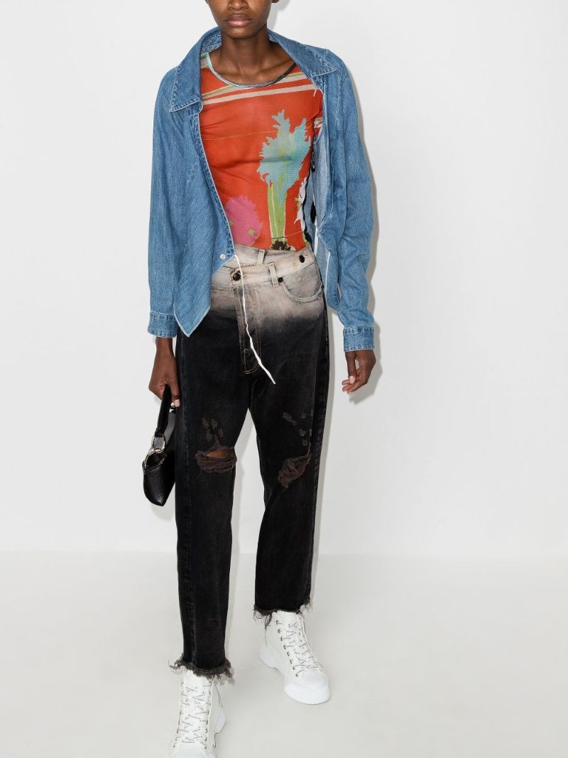 Faded Crossover Waist Jeans