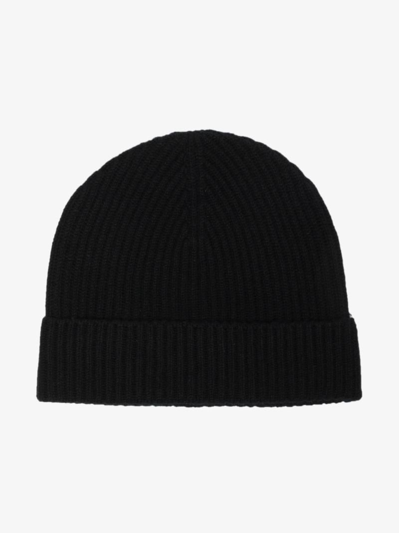 Black Ribbed Cashmere Beanie Hat