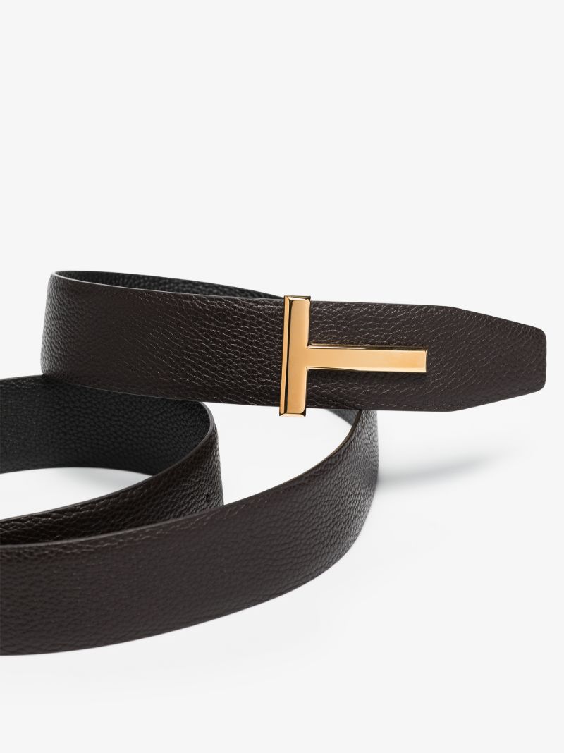 Brown Reversible T Logo Leather Belt