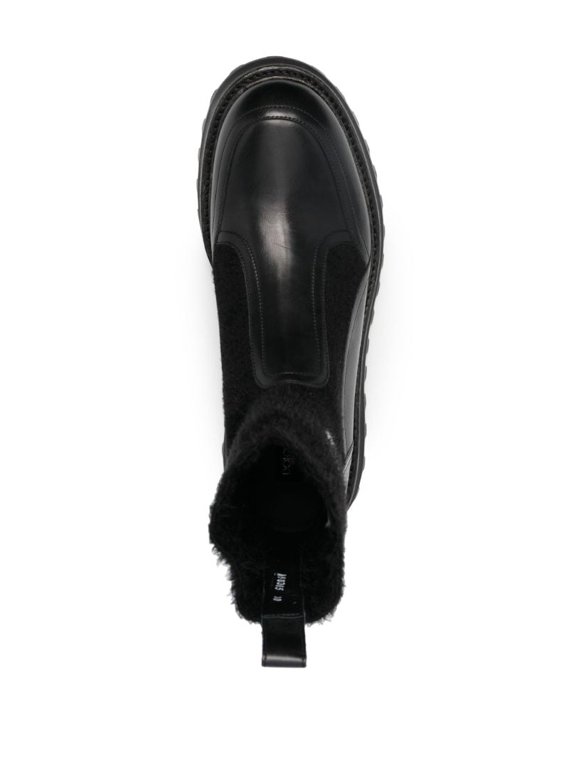 Black Bernini Intarsia Logo Panelled Leather Boots