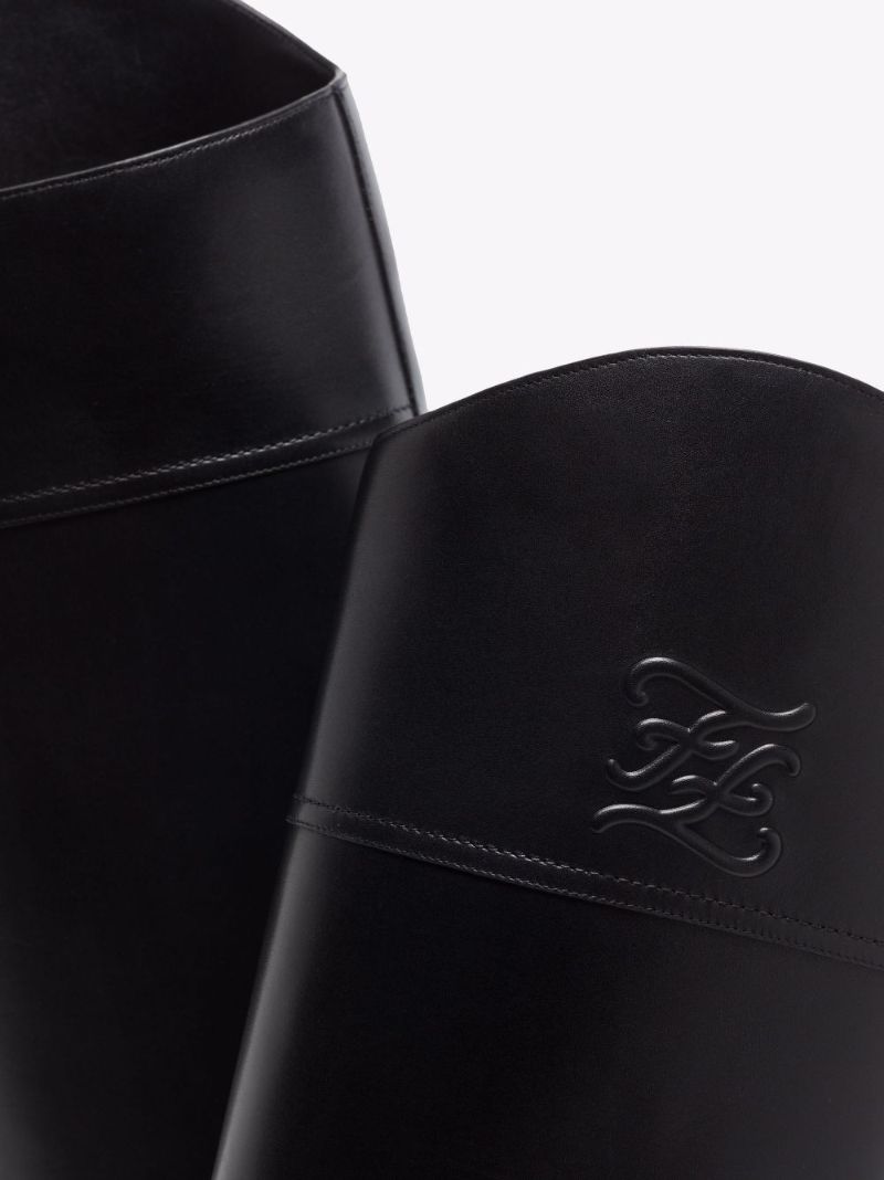 Black Karligraphy Knee-high Leather Boots