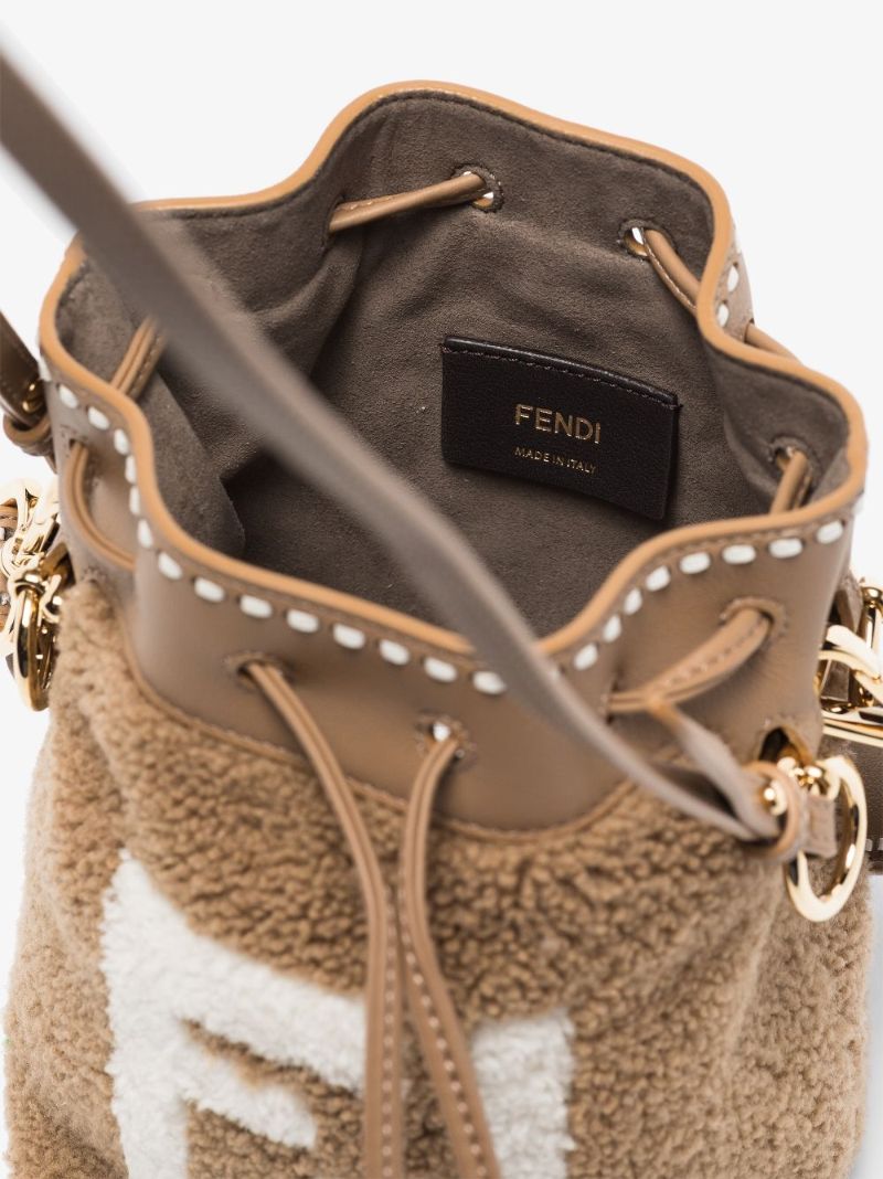 Beige Mon Tresor Mini Shearling Bucket Bag