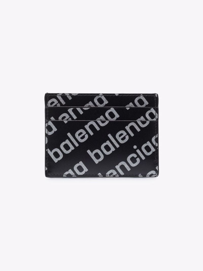 Black Logo Print Leather Card Holder