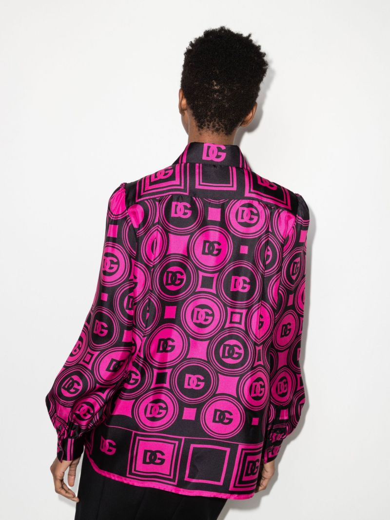 Logo Print Silk Blouse
