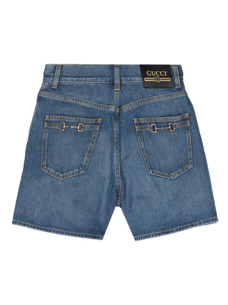Blue Horsebit Denim Shorts