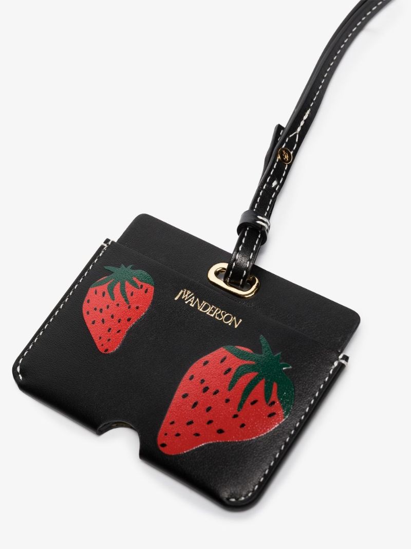 Black Strawberry Leather Lanyard Card Holder