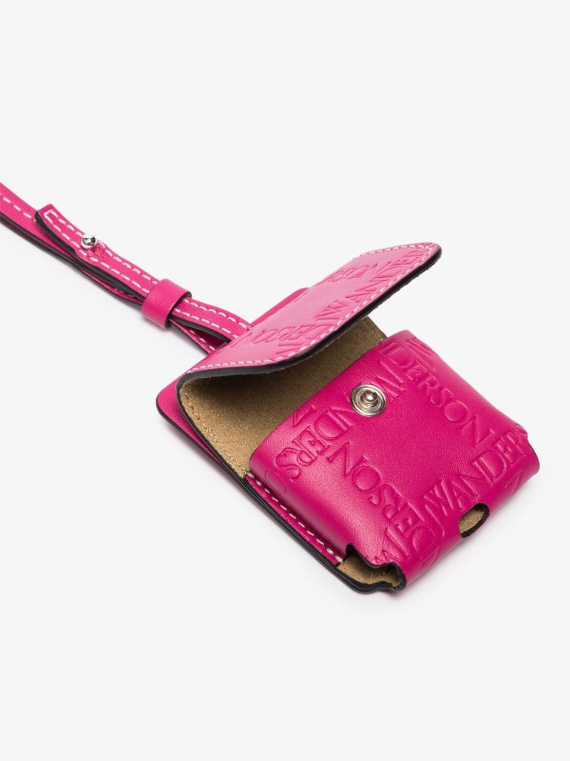Pink Debossed Logo Leather Airpods Case