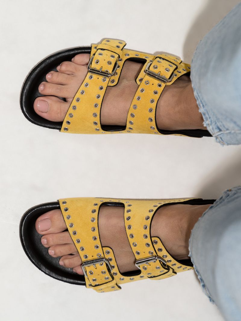 Yellow Lennyo Studded Suede Sandals