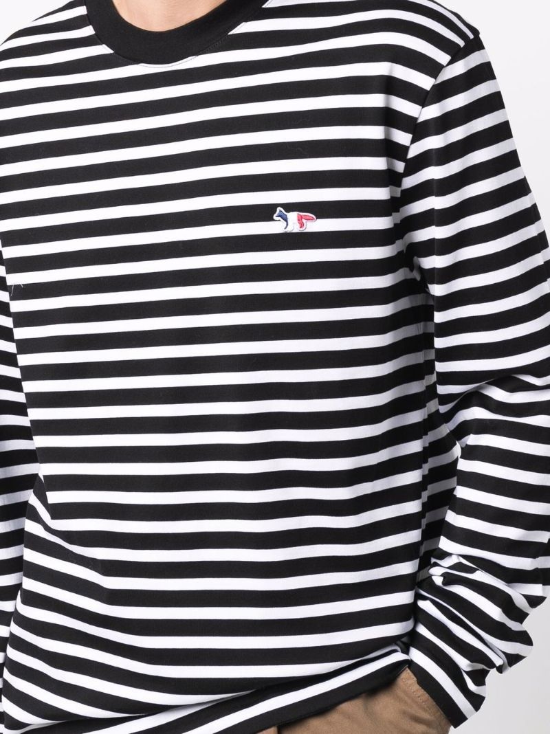 Black Tricolour Fox Patch Striped Long Sleeve T-shirt
