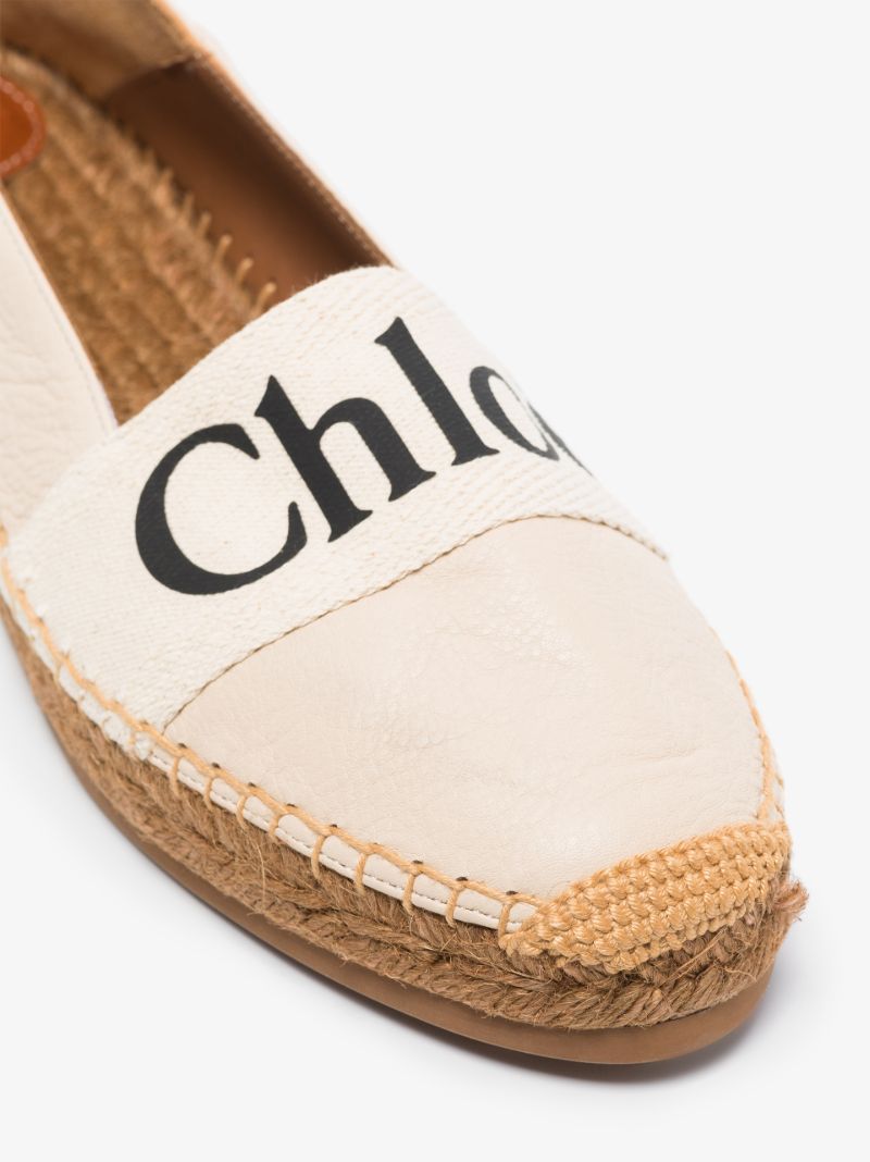 White Woody Logo Leather Espadrilles