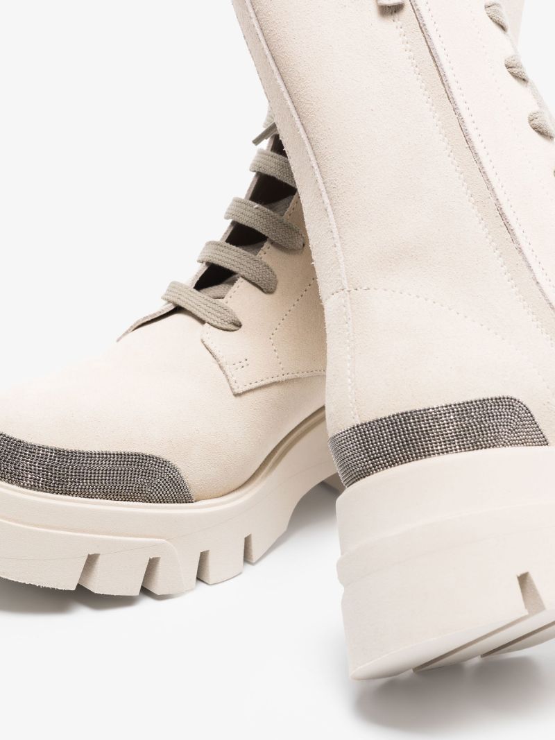 Neutral Monili Suede Combat Boots