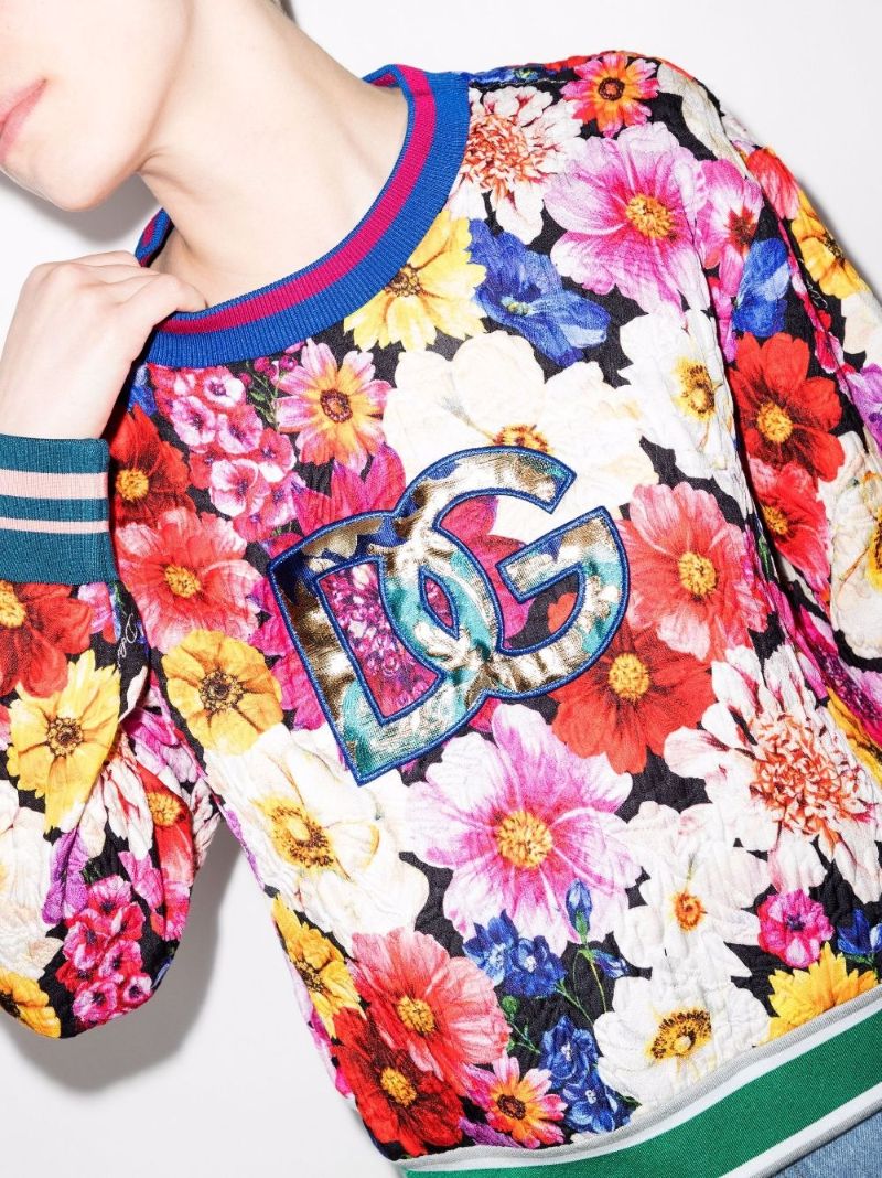 Floral Print Logo Brocade Cropped Sweatshirt