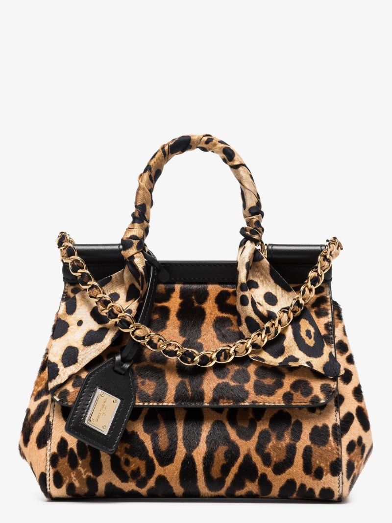 Brown Sicily Leopard Print Small Tote Bag