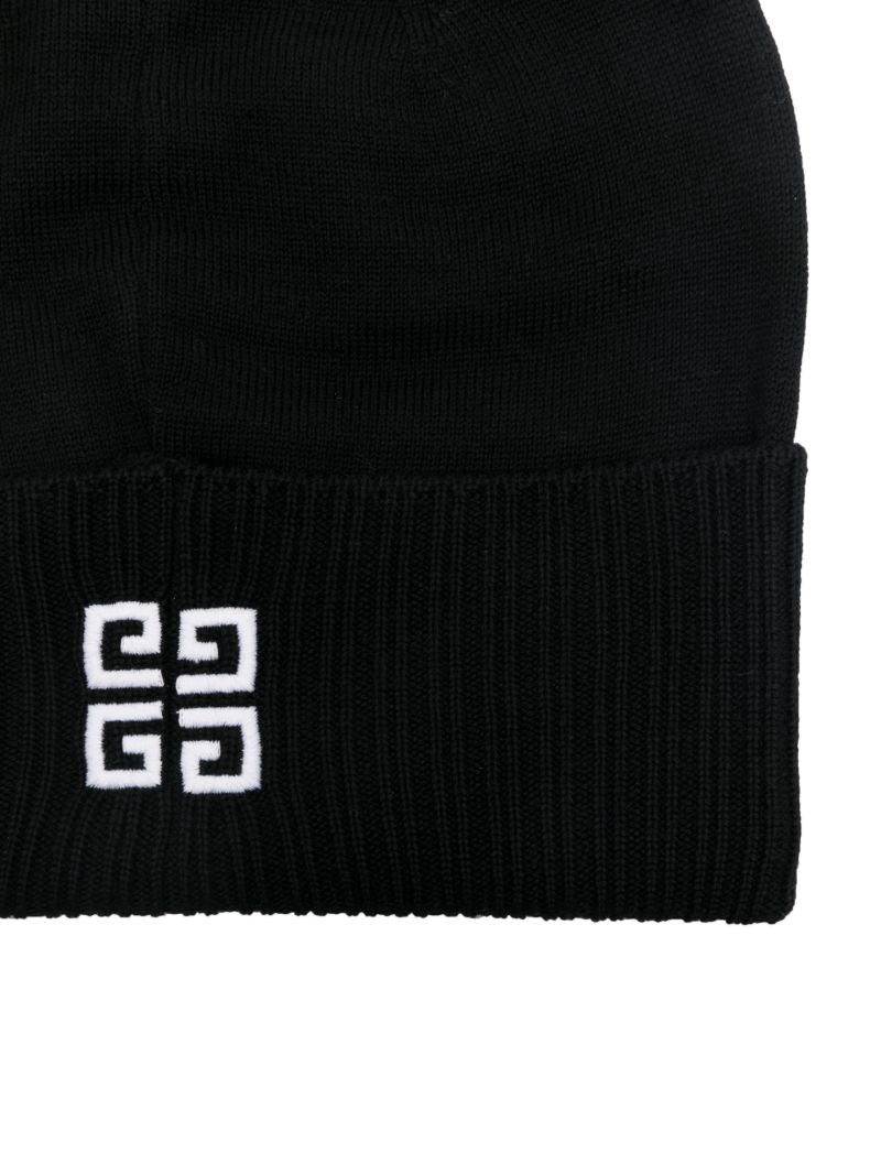 Black Embroidered Logo Wool Beanie Hat