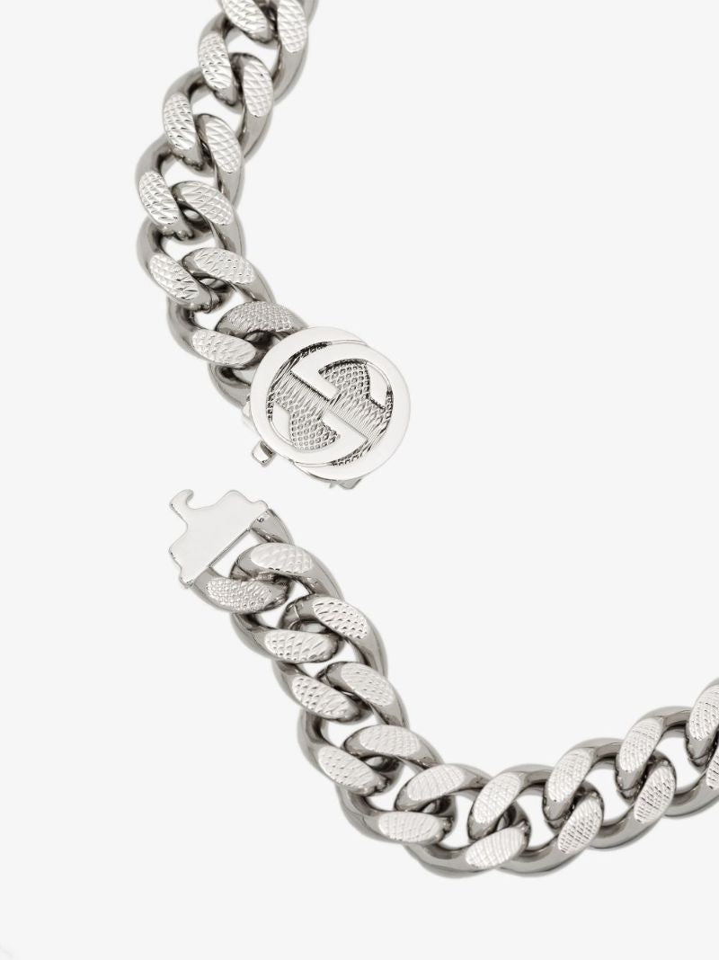 Palladium-plated Script Logo Chain Necklace