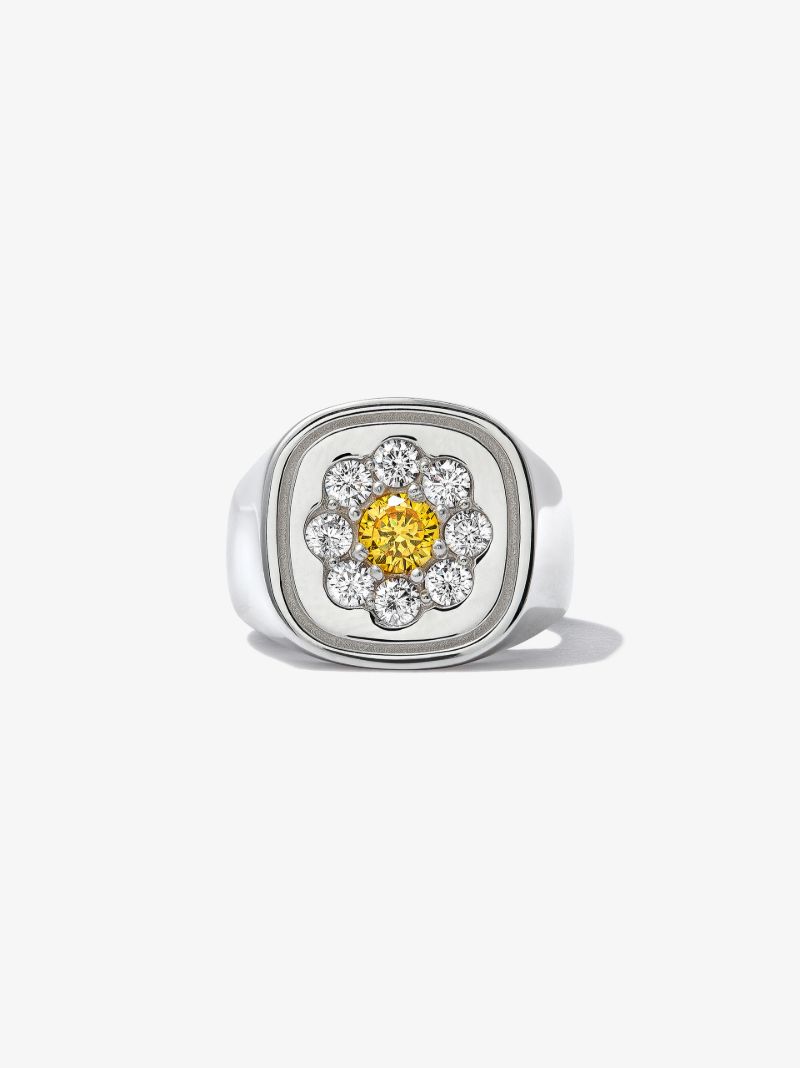 Sterling Silver Crystal Flower Signet Ring