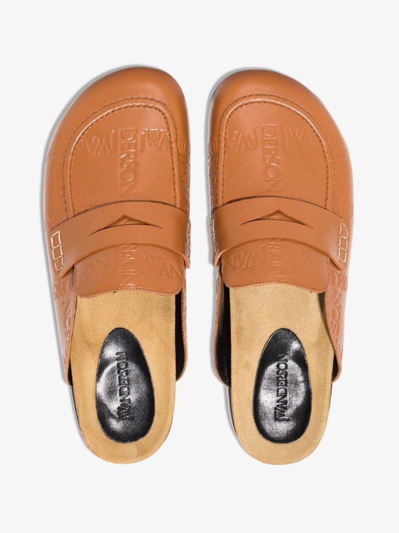 Brown Logo Leather Loafers