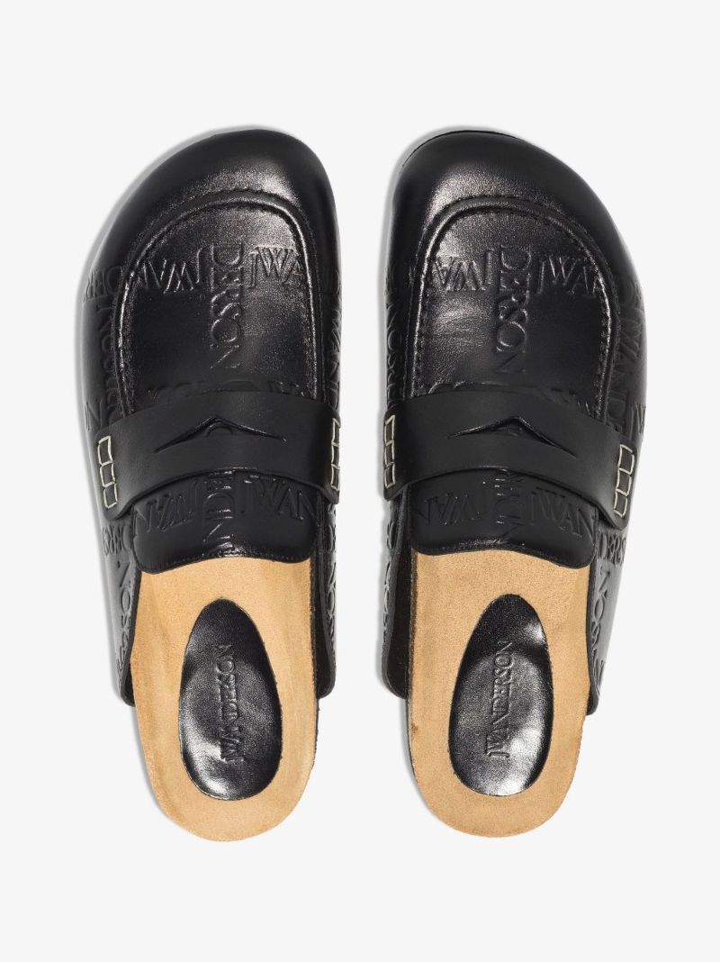 Black Logo Leather Loafers