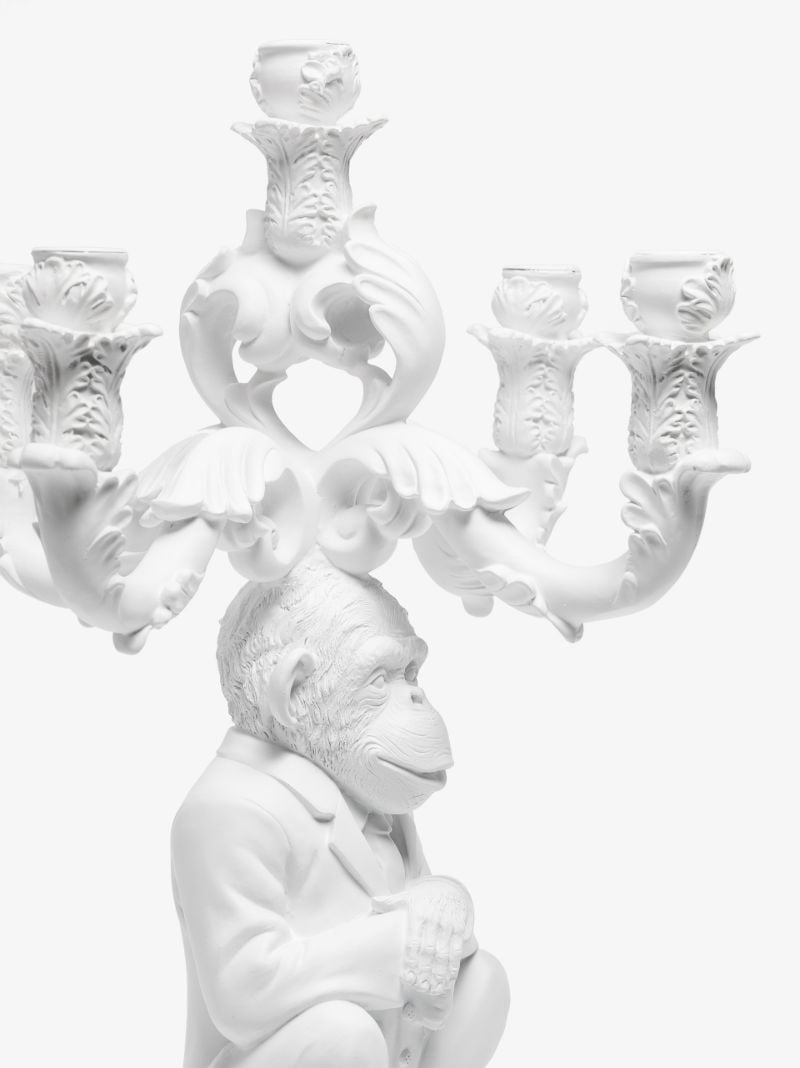 White Burlesque the Wise Chimpanzee Candle Holder