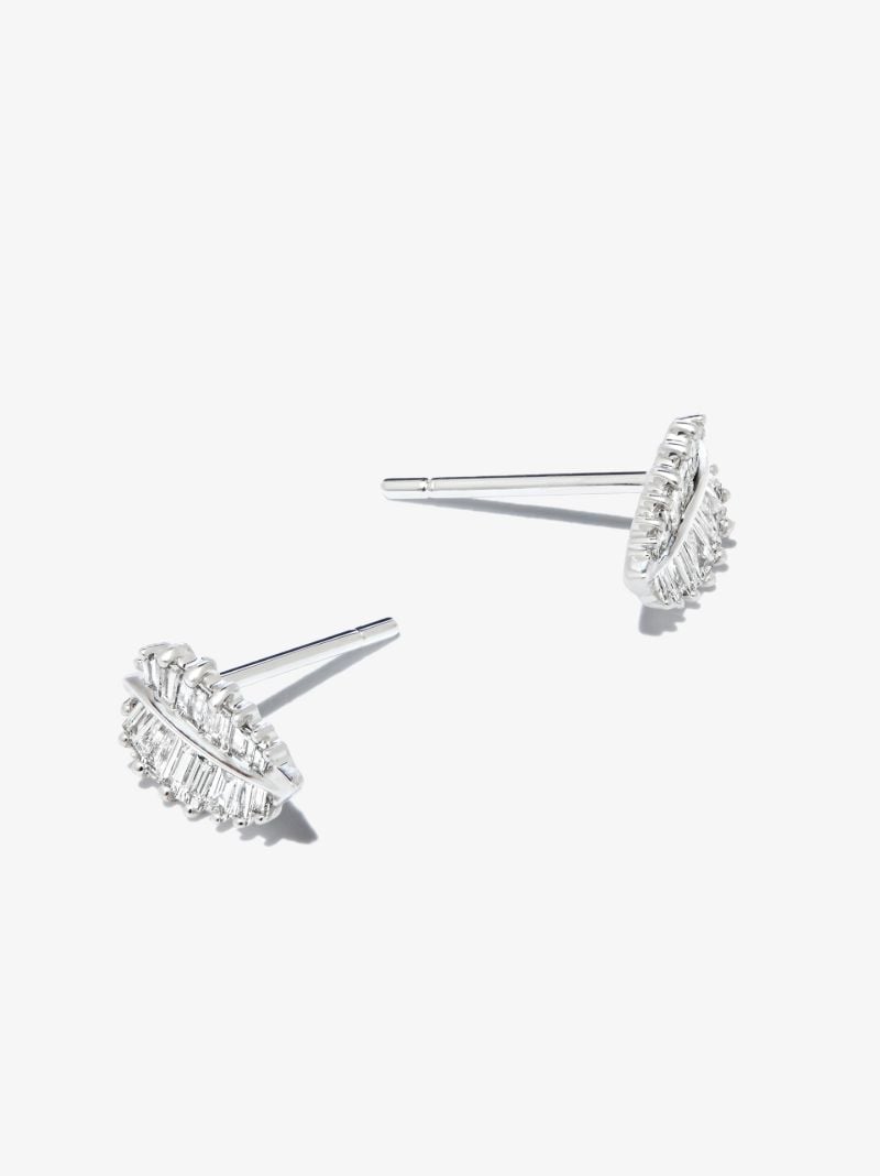 18k White Gold Small Palm Leaf Diamond Earrings