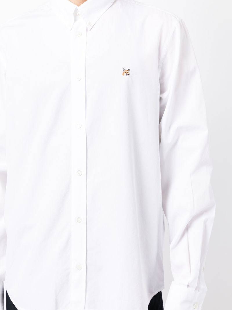 White Fox Head Embroidered Cotton Shirt