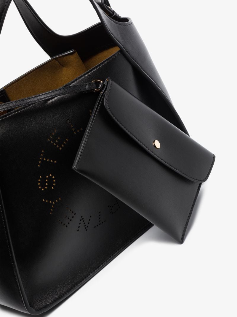 Black Logo Faux Leather Tote Bag