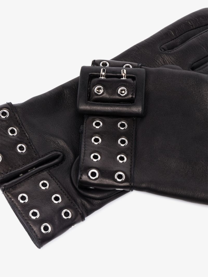 Black Eyelet Leather Gloves
