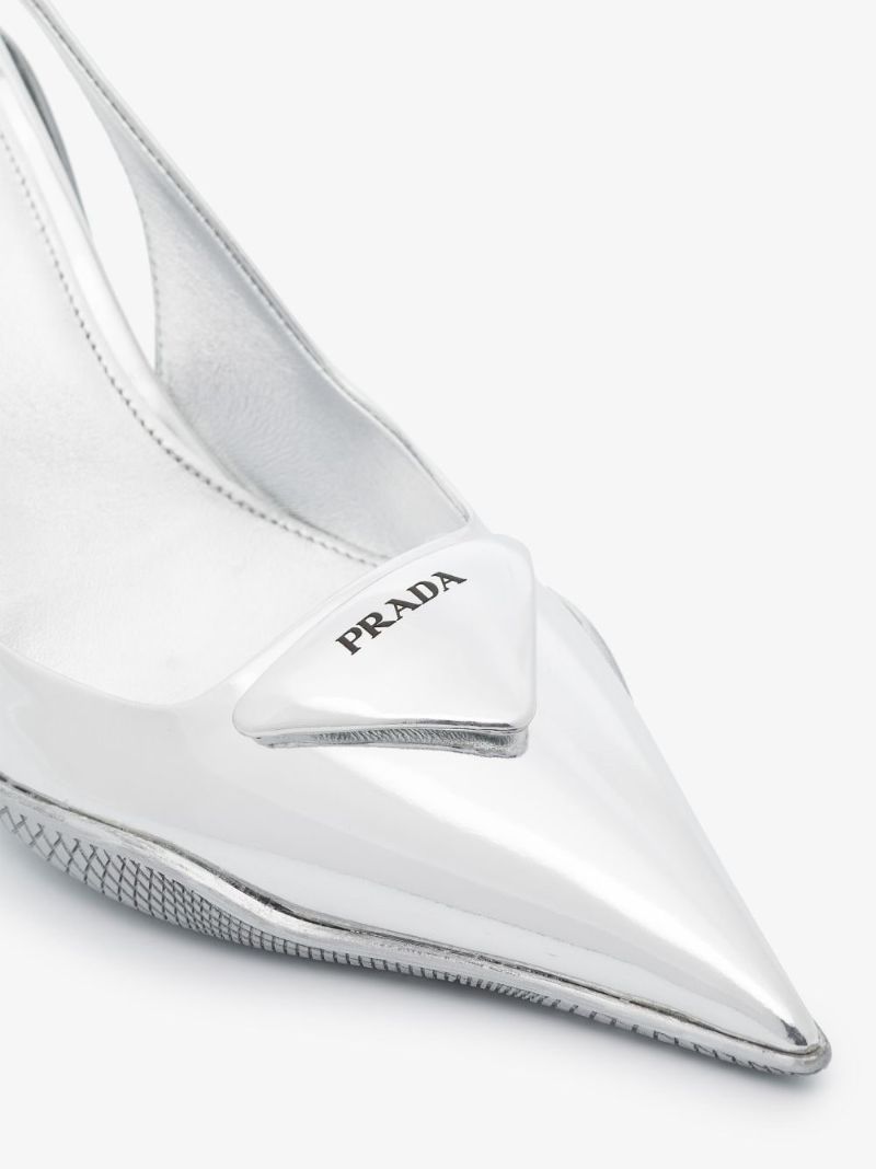 Silver 90 Leather Slingback Pumps