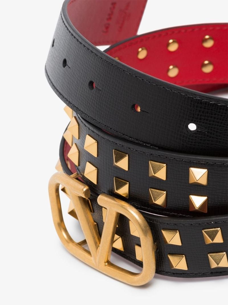 Black Vlogo Rockstud Leather Belt