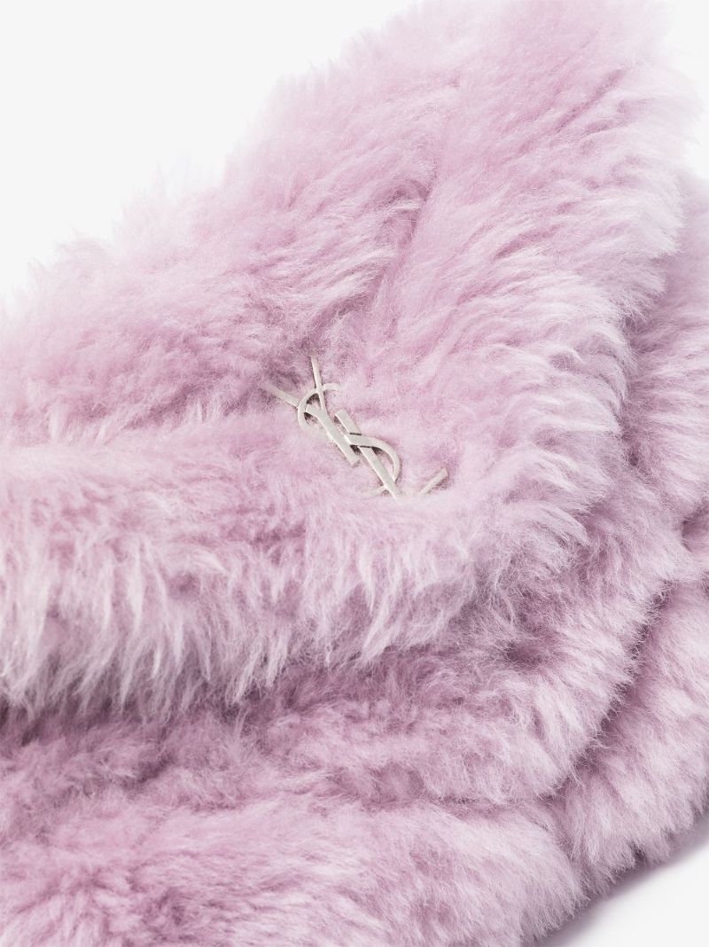 Purple Shearling Envelope Clutch Bag