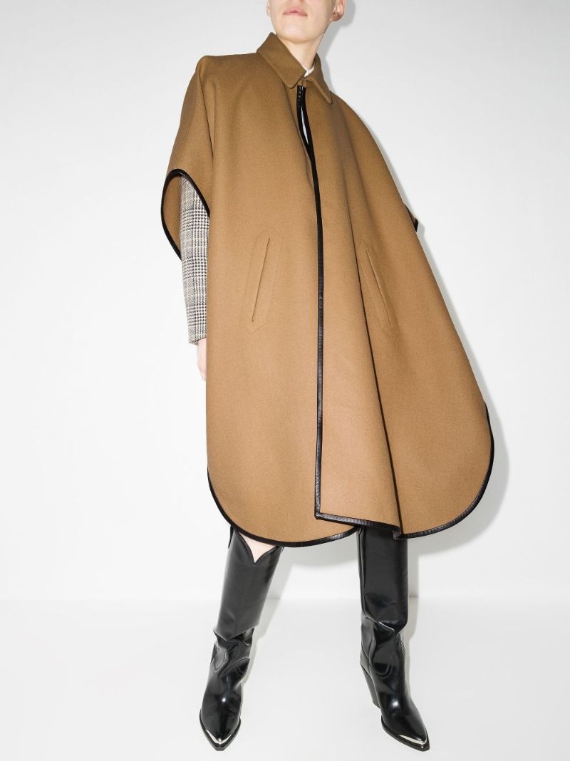 Leather Trim Cashmere Cape