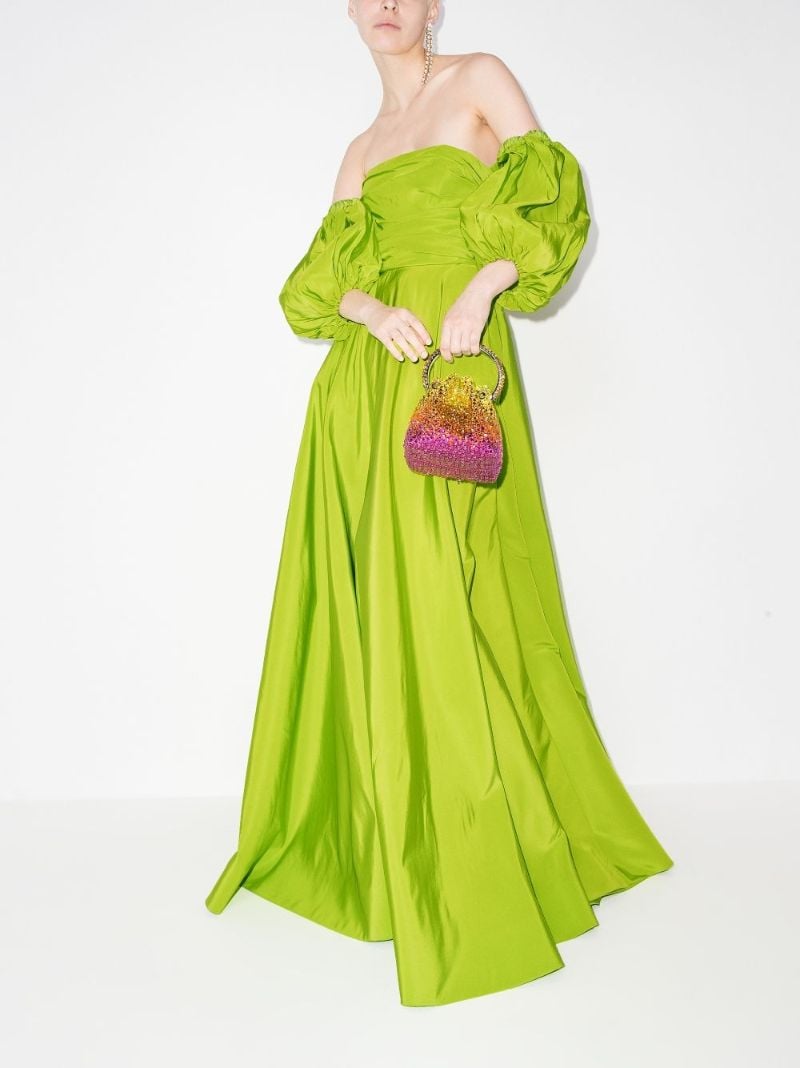 Green Silk Off-the-shoulder Gown