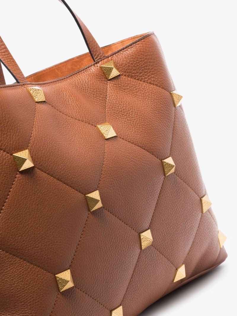 Brown Valentino Garavani Roman Stud Leather Tote Bag
