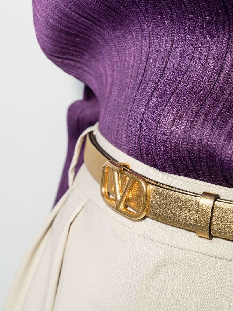 Gold Tone Vlogo Signature Reversible Leather Belt