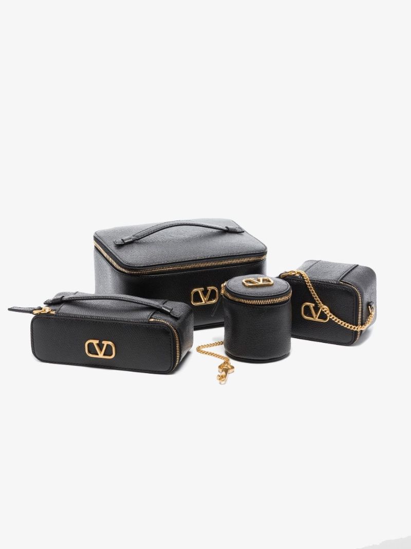 Black Vlogo Signature Leather Cosmetic Case