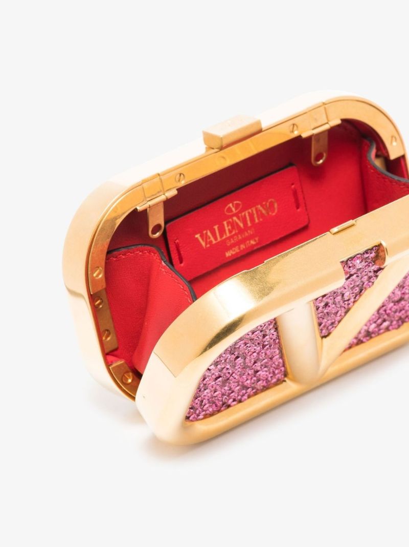 Gold Vlogo Signature Crystal Clutch Bag