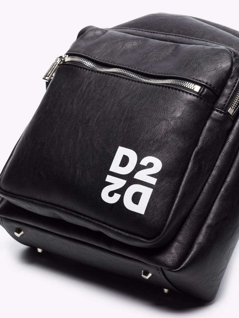 Black Logo Print Leather Cross Body Bag