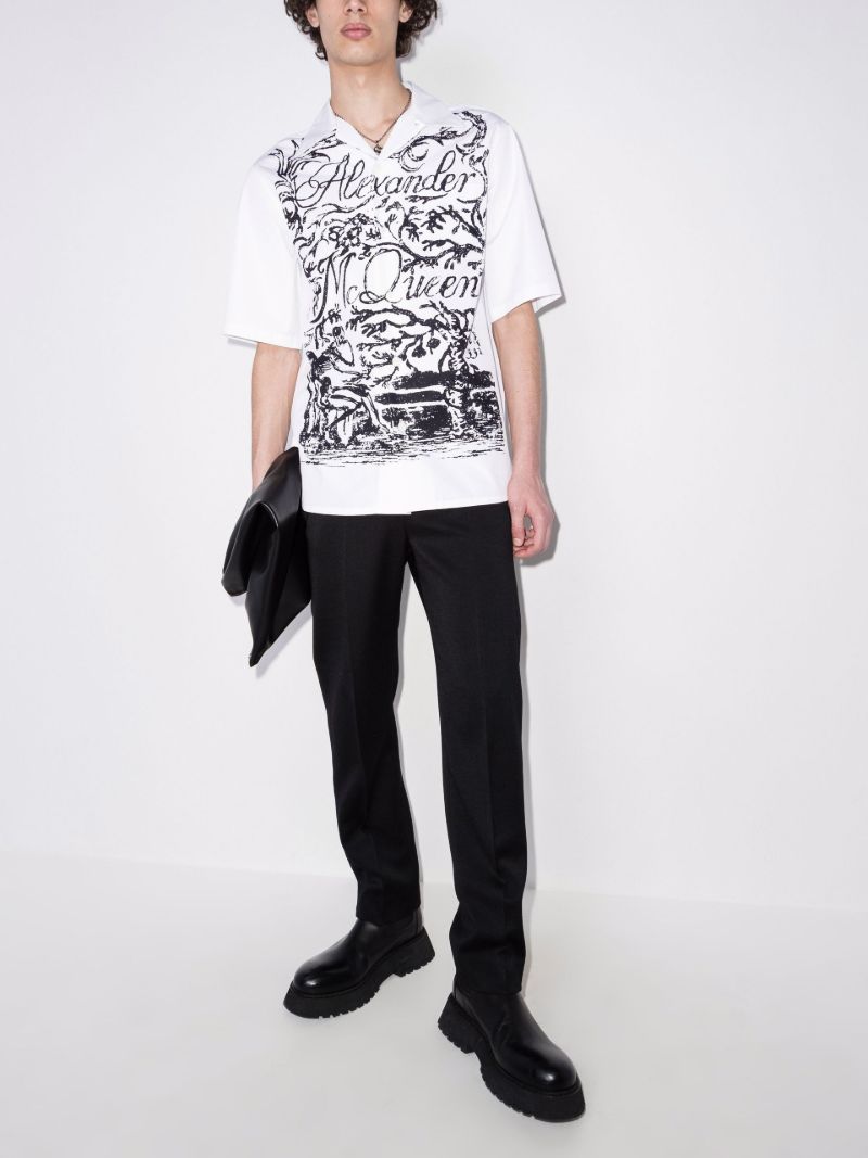 Logo Print Short Sleeve Cotton Shirt