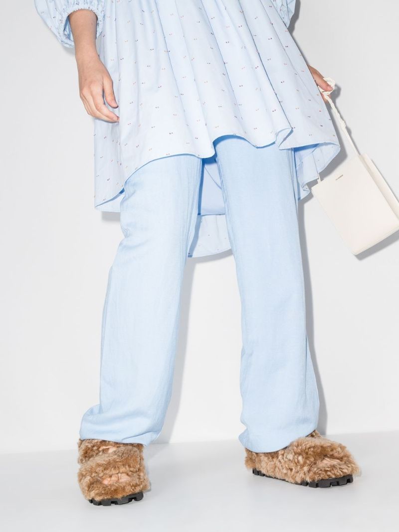 Brown Shearling Double Strap Sandals