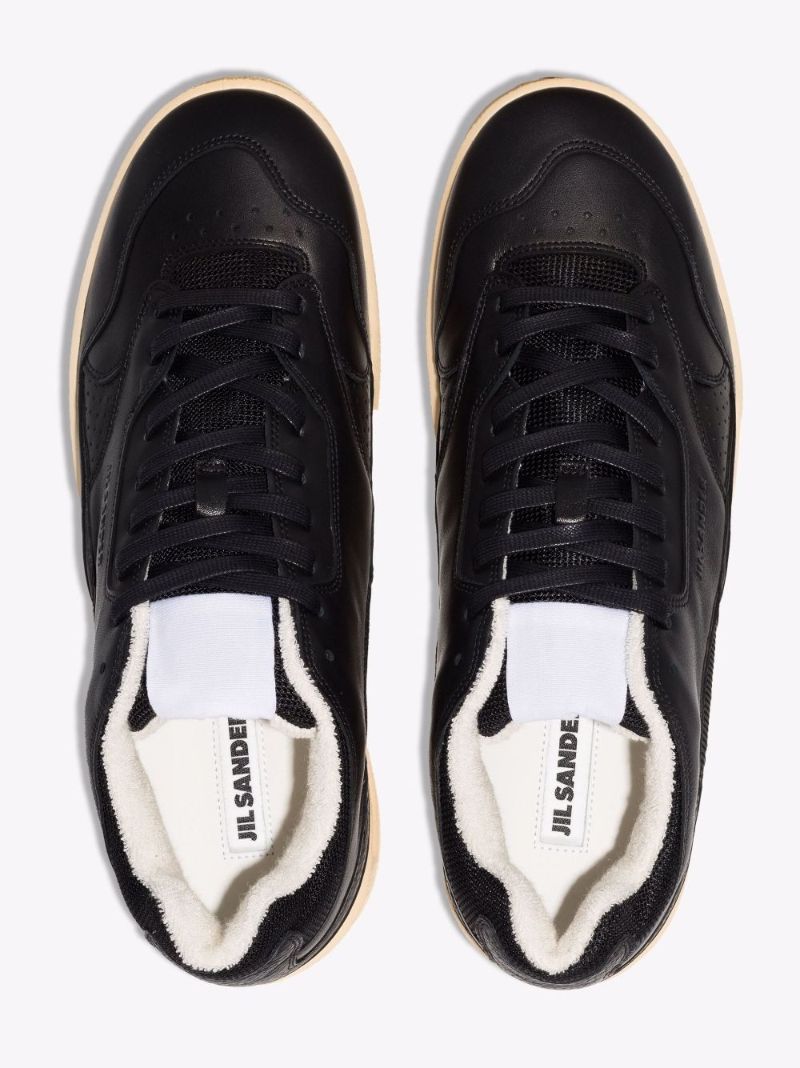 Black Basket Low Top Leather Sneakers