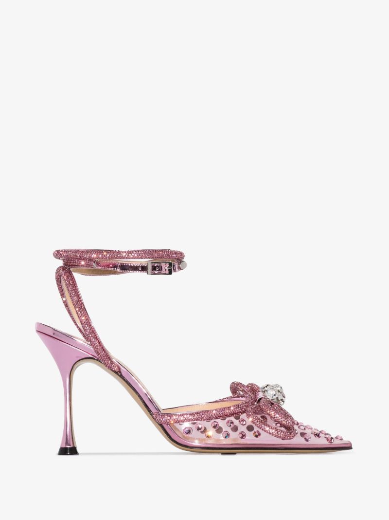 Pink Double Bow 100 Crystal Pvc Pumps