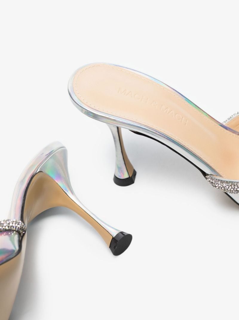 Silver Double Bow 85 Crystal Patent Leather Mules