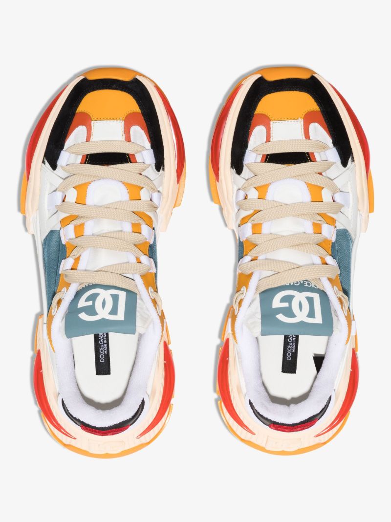Orange and White Air Master Low-top Leather Sneakers