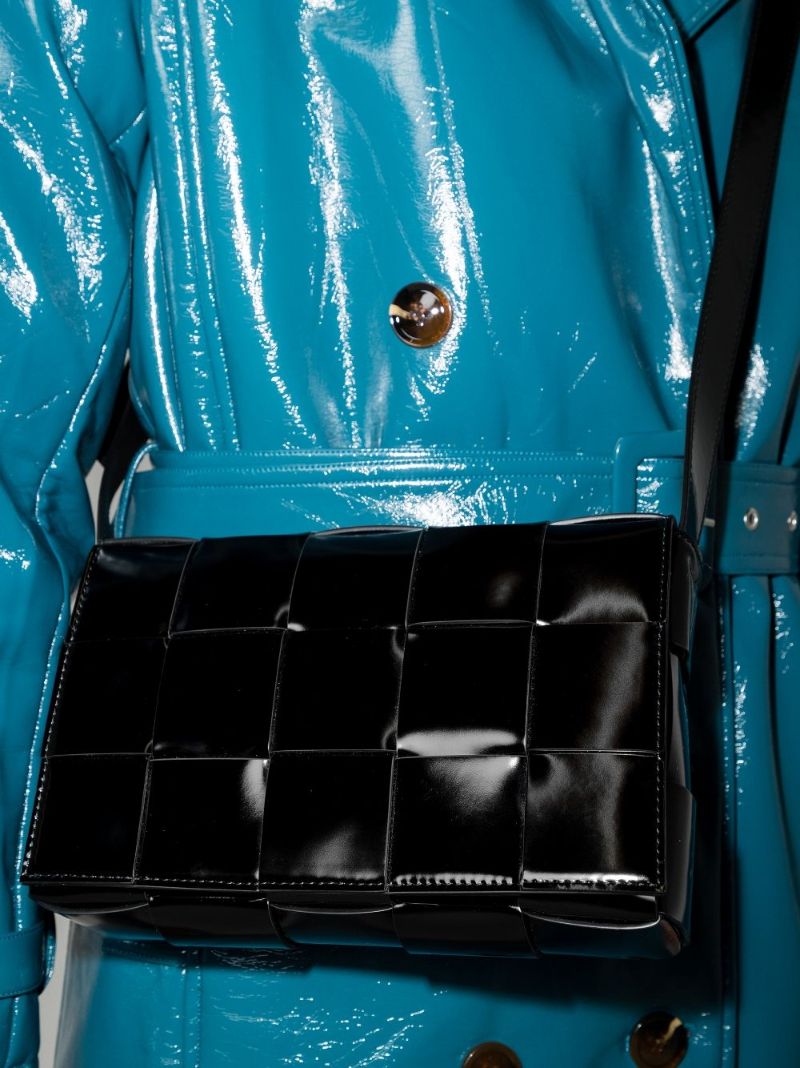 Black Cassette Patent Leather Shoulder Bag
