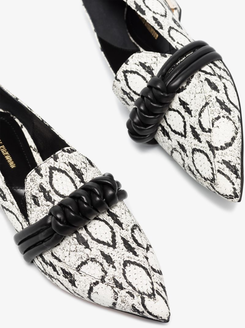 White Beya Snake Print Leather Loafers