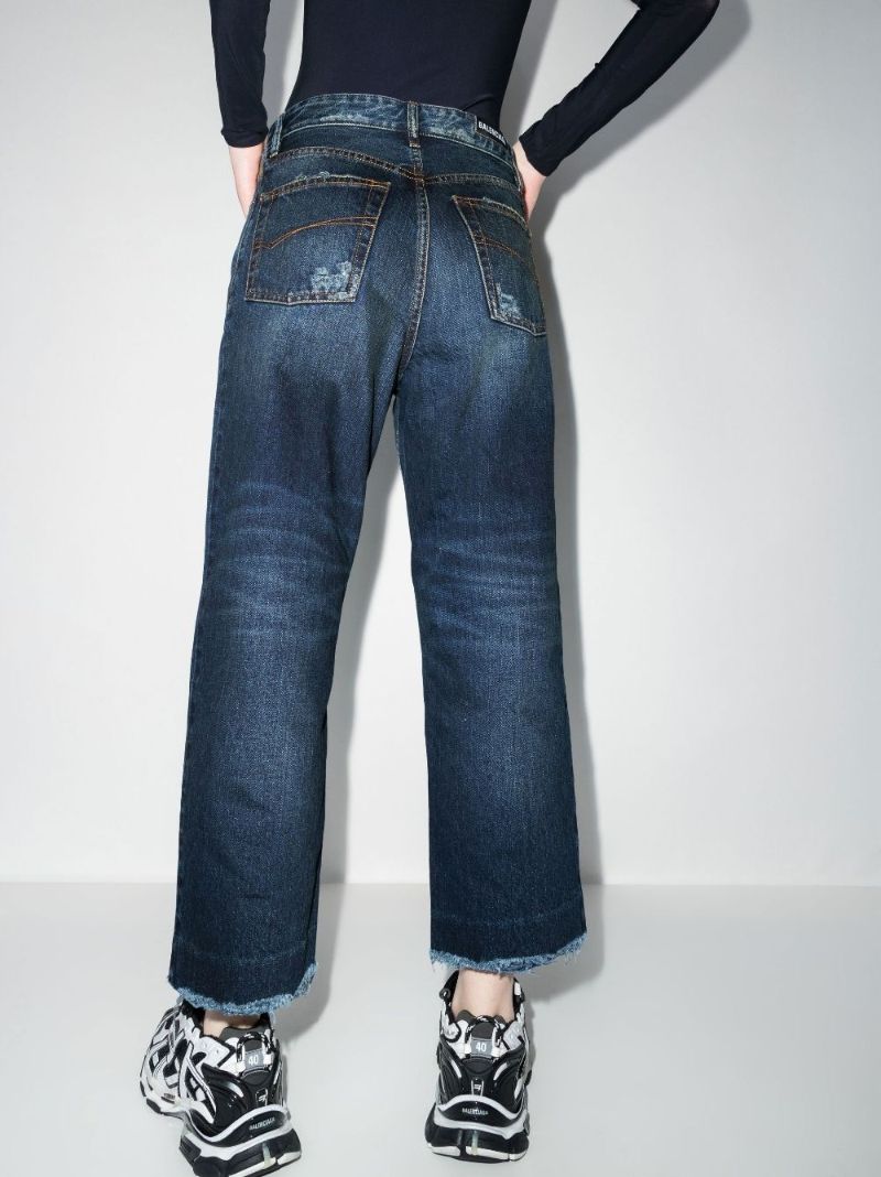 Blue Cropped Wide-leg Jeans
