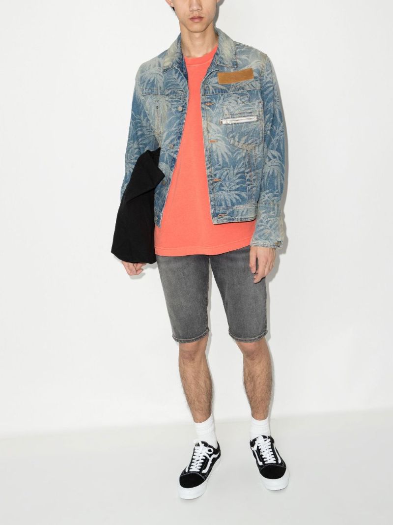 Blue Palm Jungle Print Denim Jacket