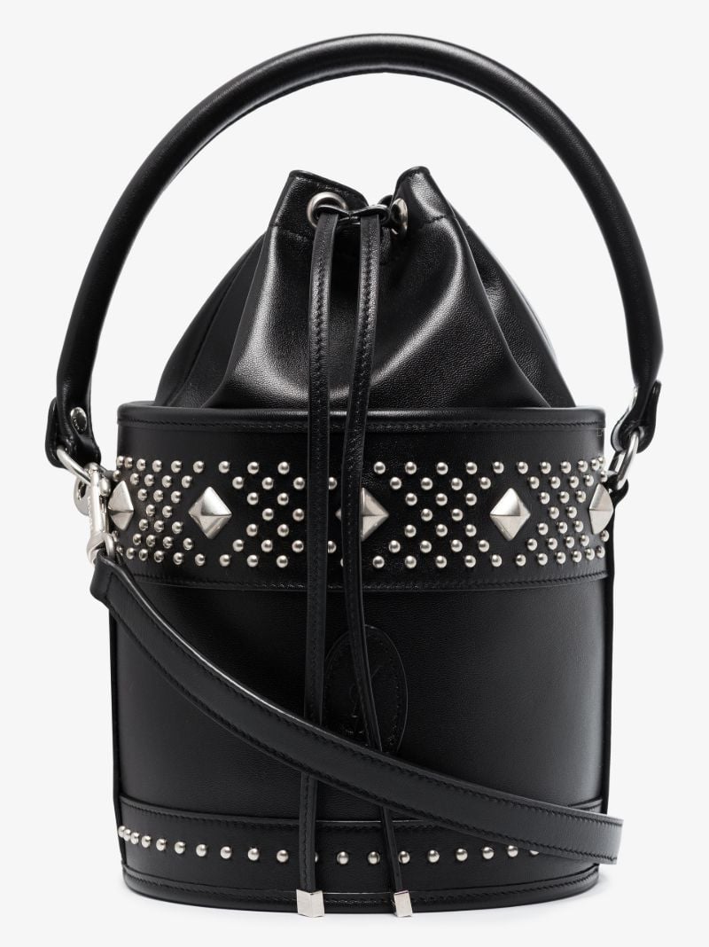 Black Bahia Studded Leather Bucket Bag