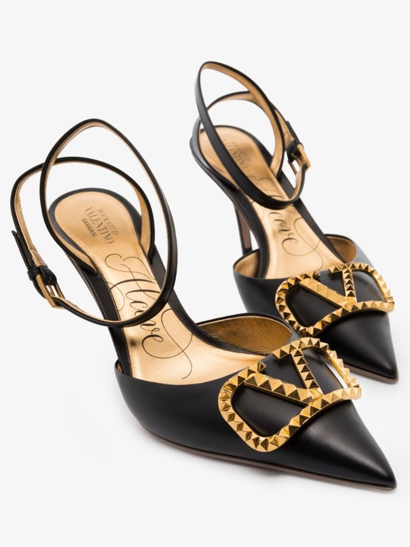 Black Rockstud 85 Vlogo Leather Slingback Pumps